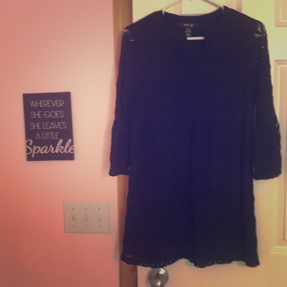 Black lace dress with bell sleeves
